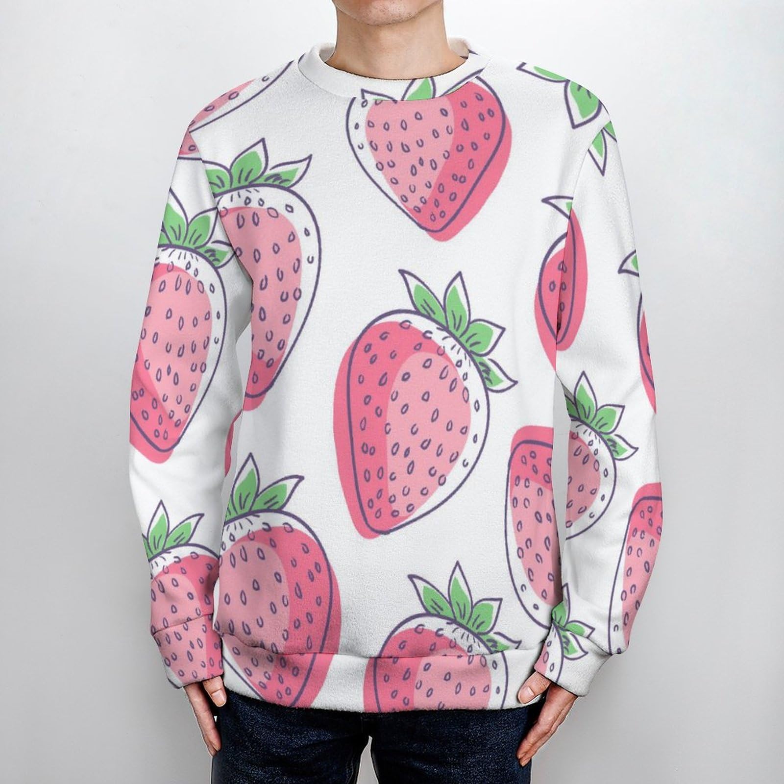 Amazon.co.jp: メンズ セーター 果物 苺 イチゴ柄 ハット柄 ニット T