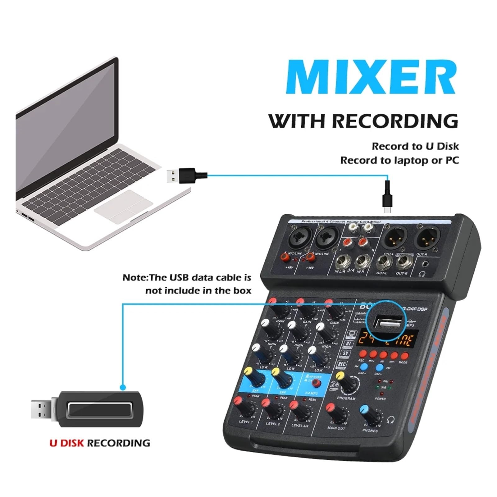 オーディオミキサー 4チャンネル 24 DSP USB サウンドカード