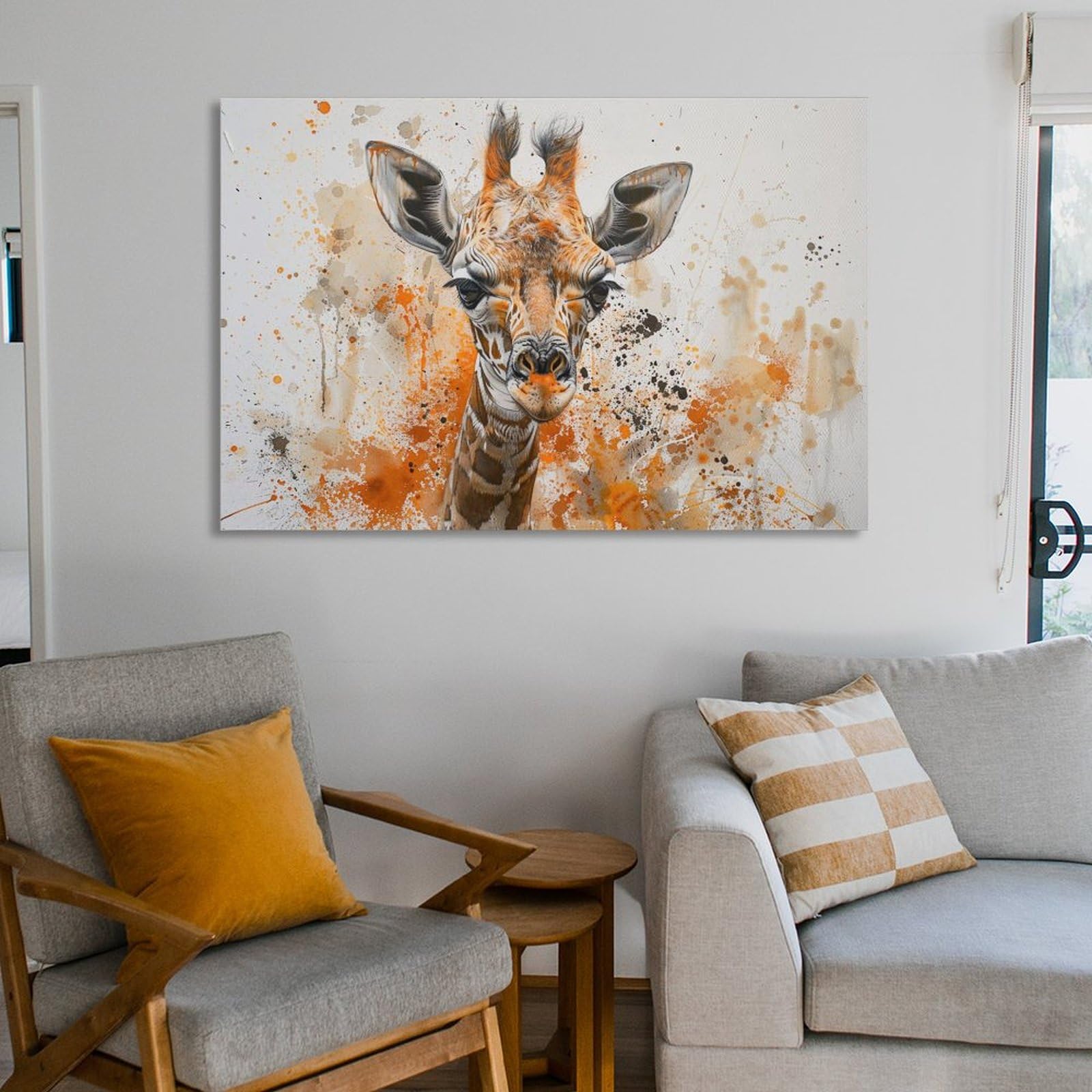 Amazon.co.jp: 絵画 キリンの視線 アートパネル ポスター 動物イラスト