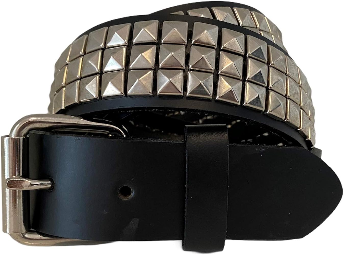 Amazon.com: LEATHER BELT WITH STUDS PYRAMID SILVER : Clothing
