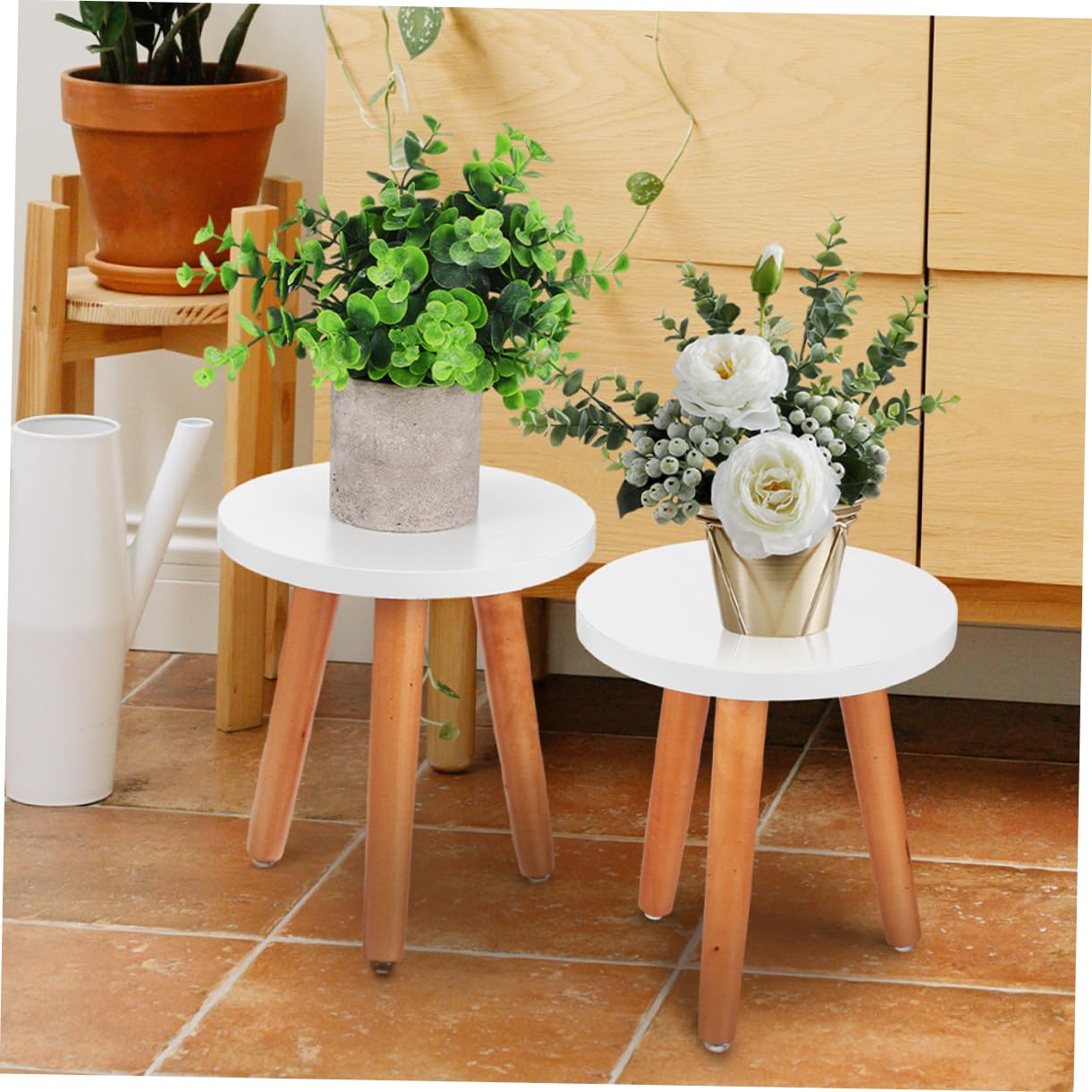 Amazon.co.jp: Kisangel 木製植物スタンド 平屋内用台座 スツール型