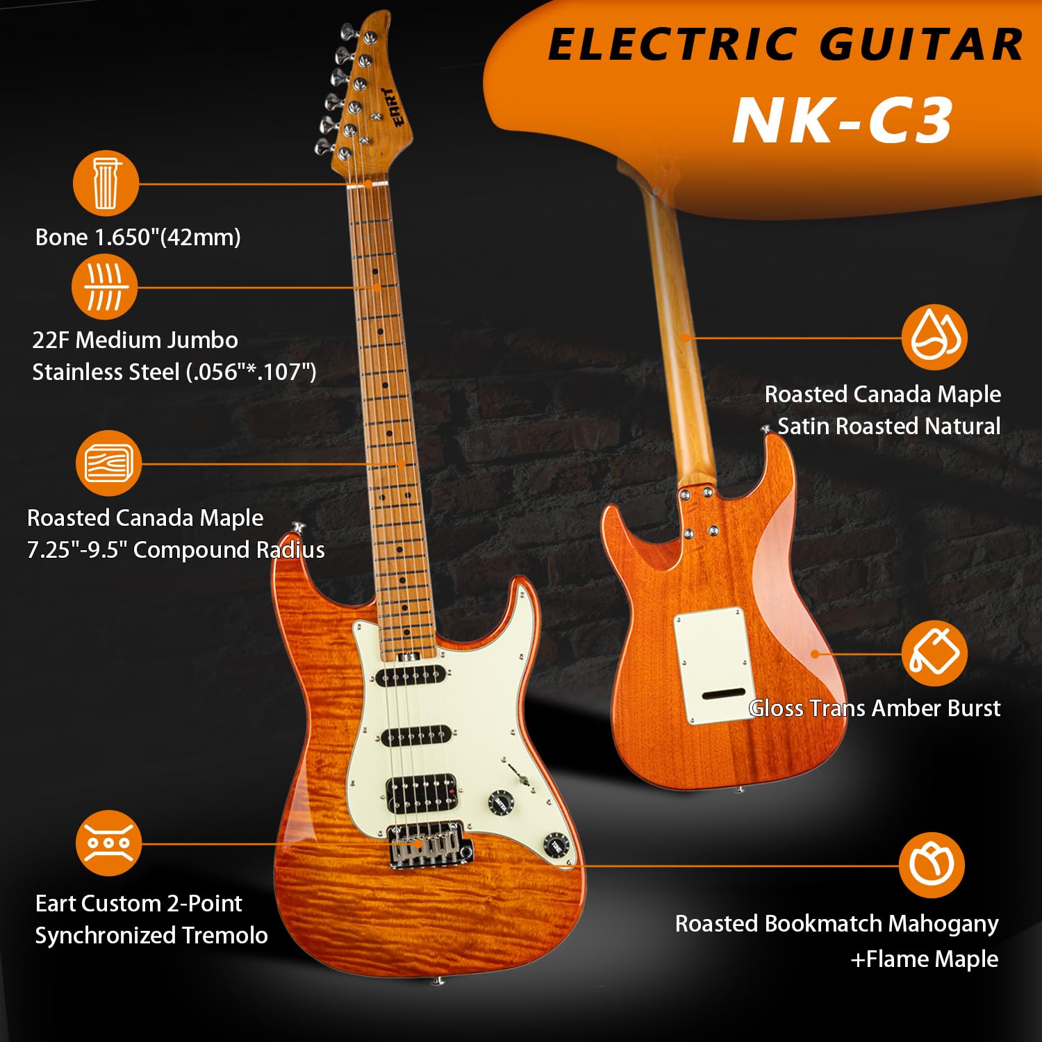 Amazon | EARTエレクトリックギター、6弦メイプル指板ソリッドボディ右