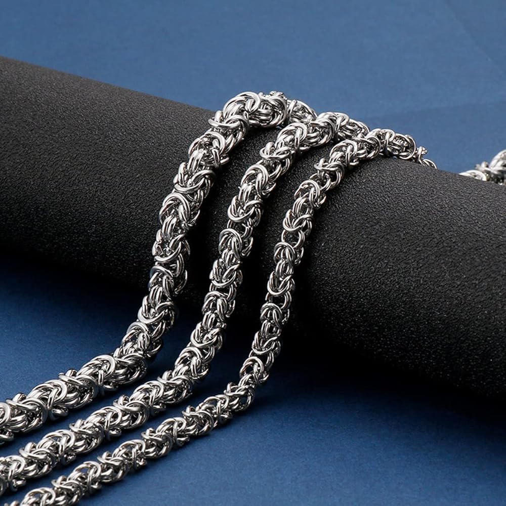 45CM Chain Mens Necklace 6mm Stainless Steel Byzantine Chain