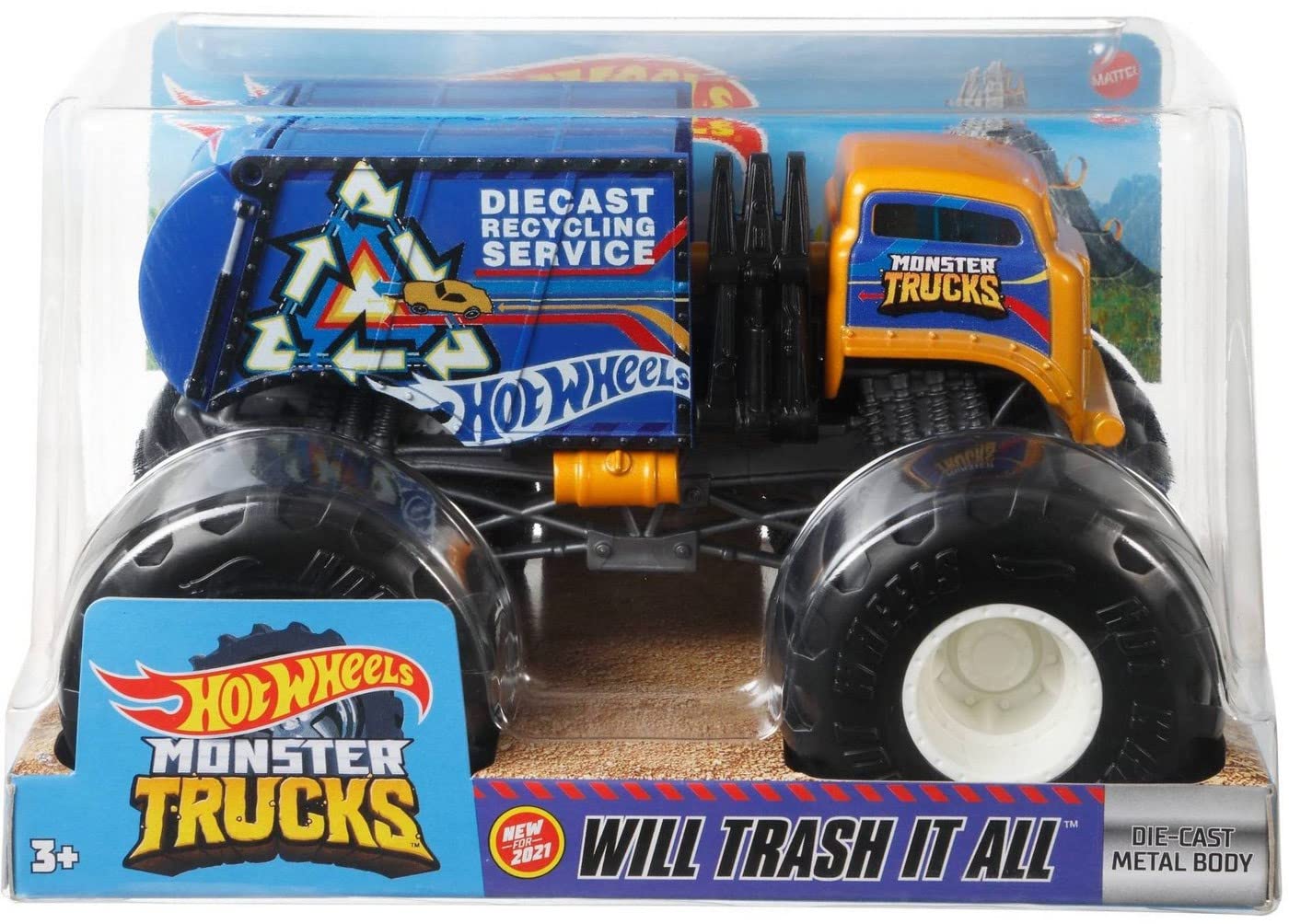 Amazon.com: DieCast Hotwheels Monster Trucks Trash It All, [Blue