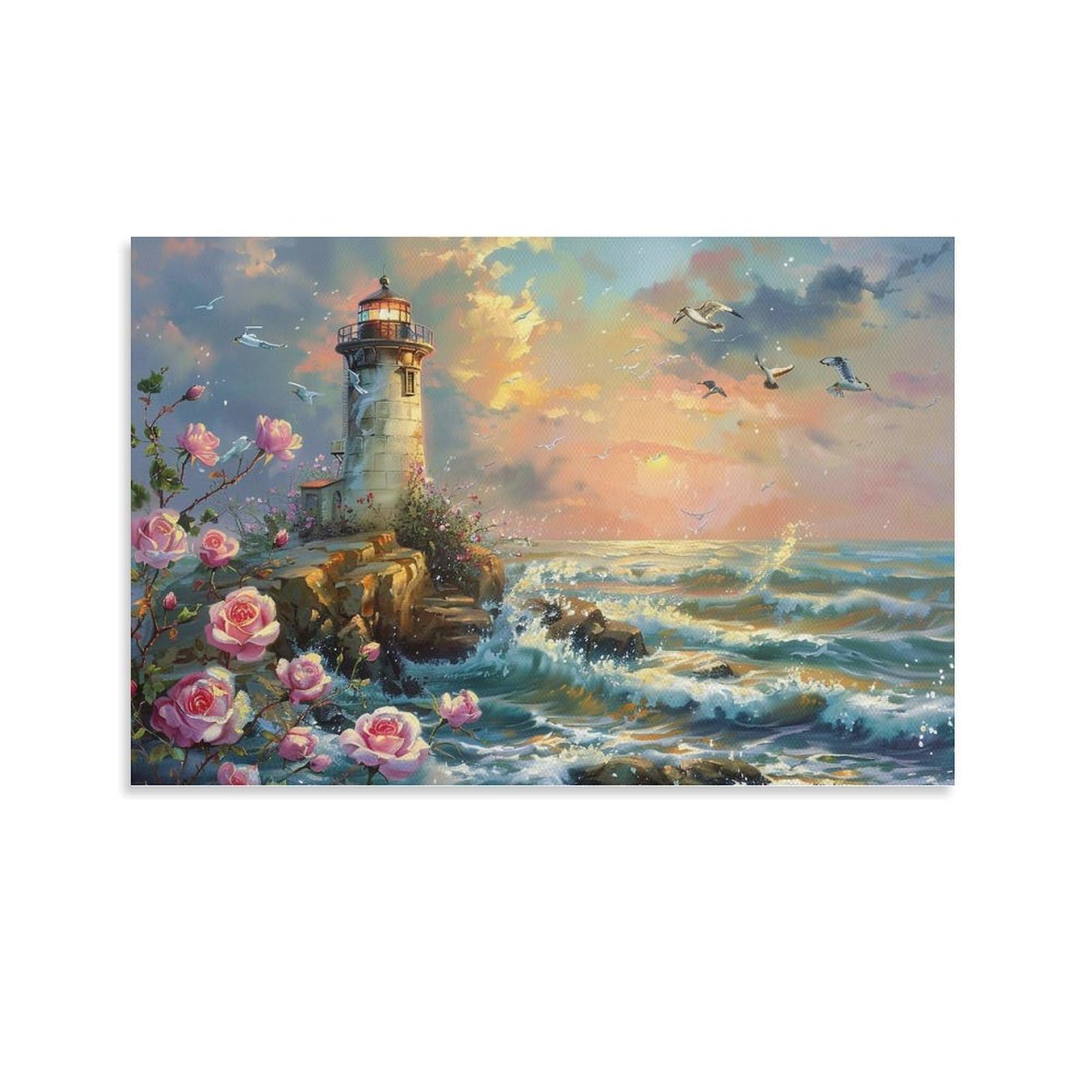 Amazon.co.jp: 絵画 灯台の海の眺めインテリア 絵画 油絵イラスト