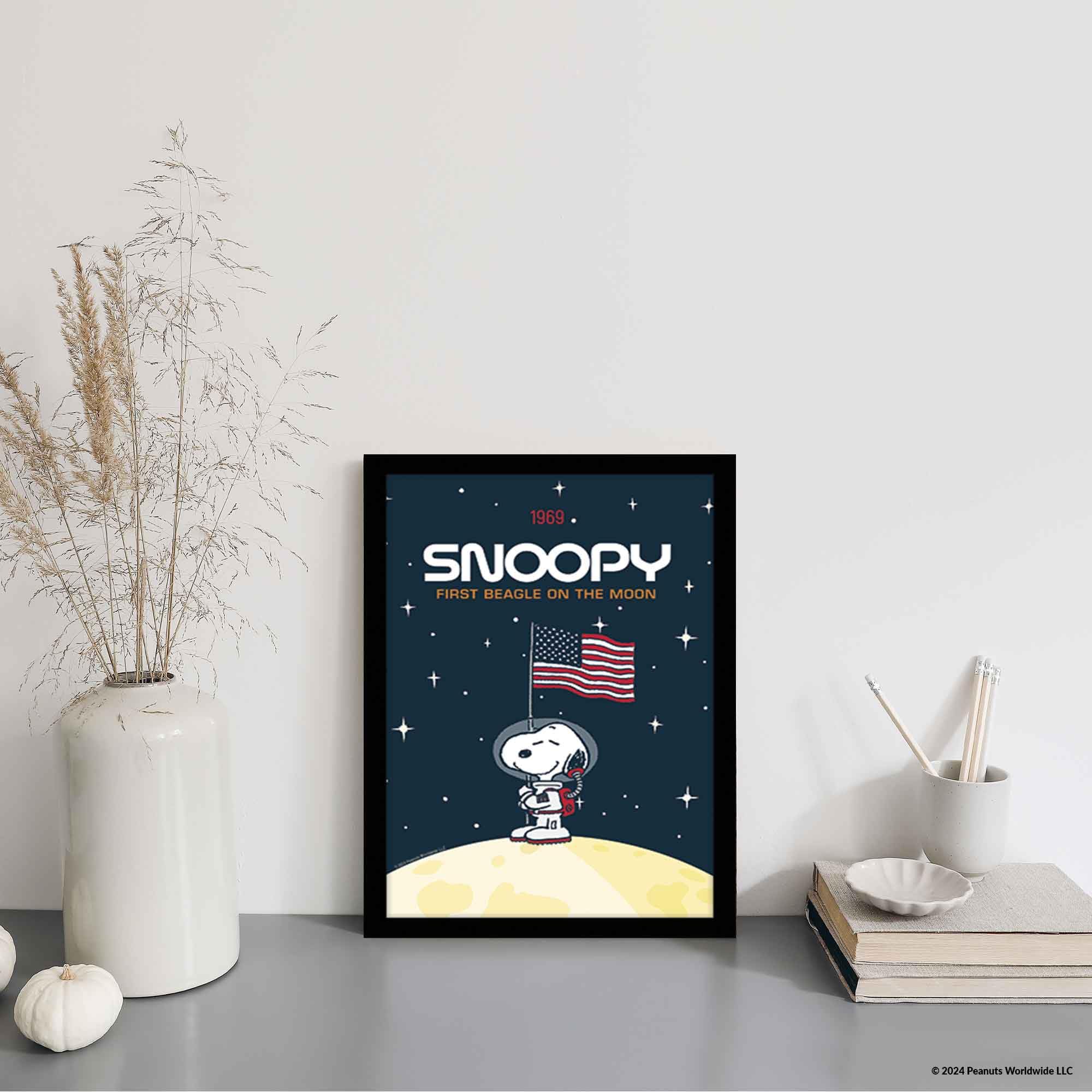 Amazon.com: Peanuts Snoopy First Beagle On the Moon Framed Wood