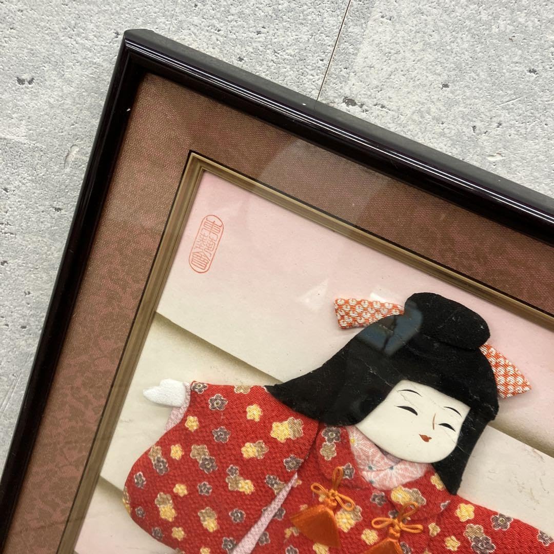 Amazon.co.jp: 昭和レトロ 額縁 女の子 押絵 和紙人形 絵画 壁掛け飾り