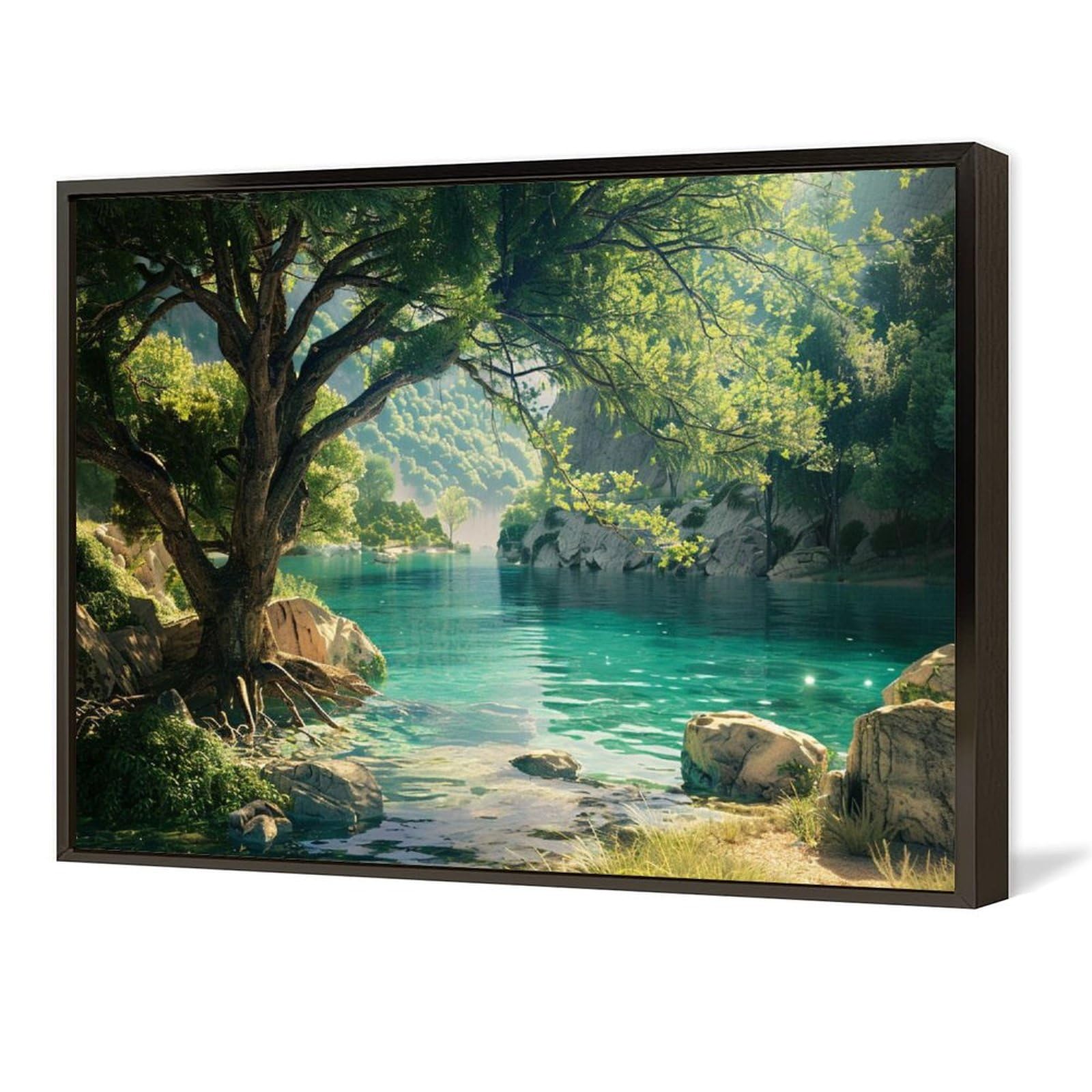 Amazon.co.jp: 絵画 春の山の川の森の風景インテリア 絵画 美しい自然