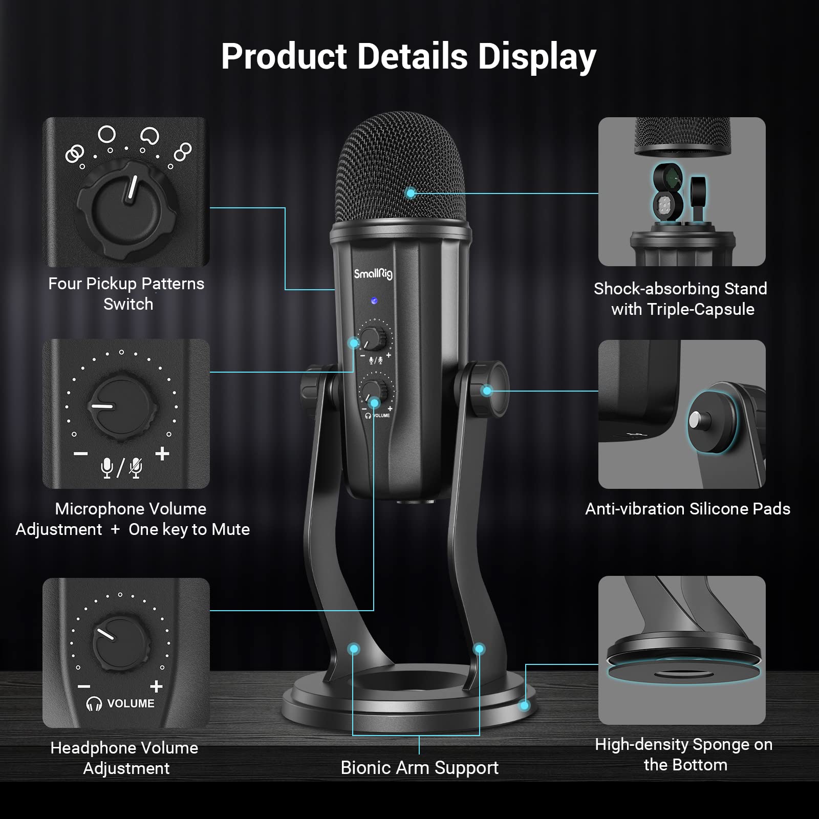 SmallRig USB Microphone PC Condenser Gaming Microphone, Mic for PC