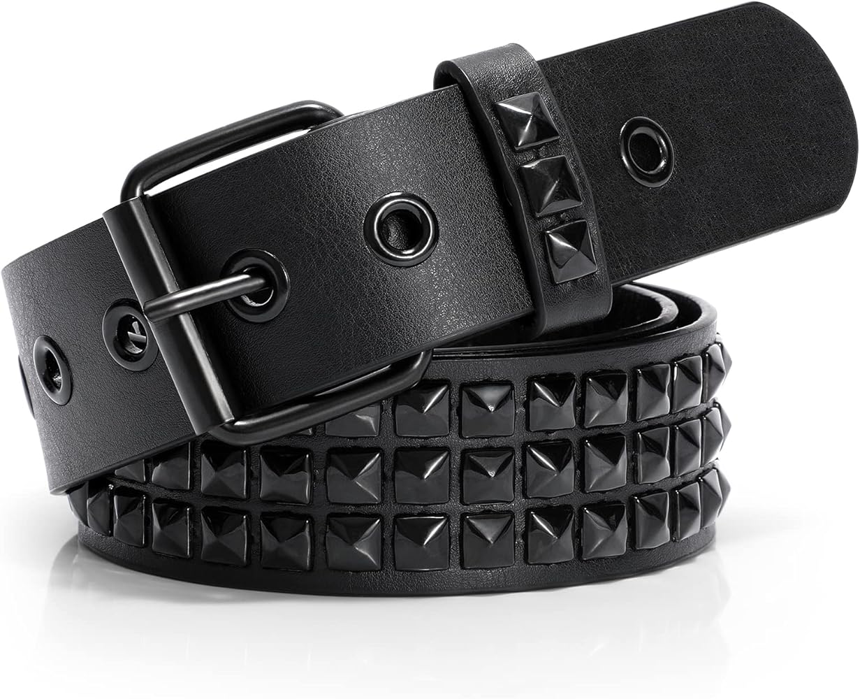 Namzi Punk Leather Belt,Women Men Goth Pyramid Studded Square