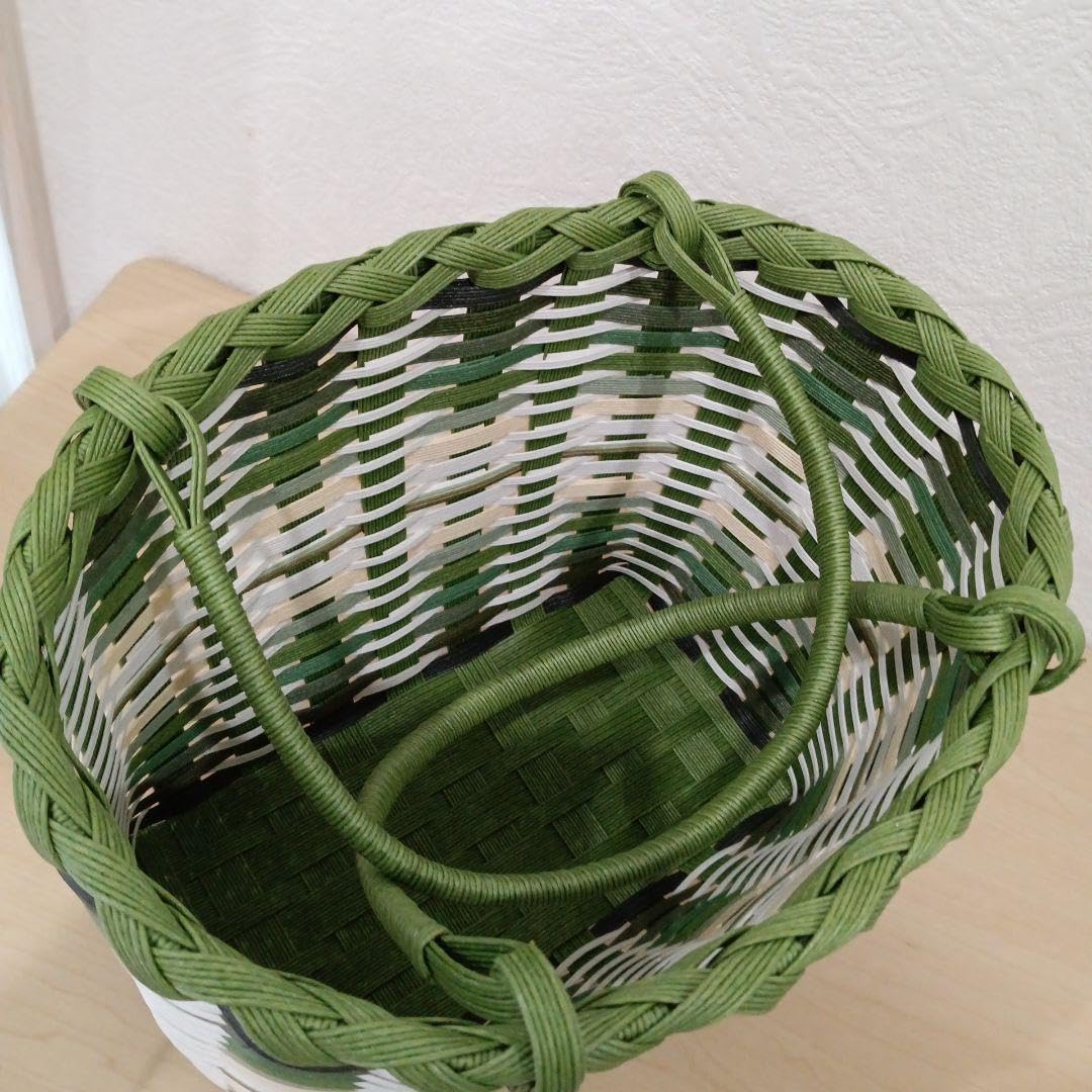 Amazon.co.jp: エコクラフトかごバッググリーンx白系紙バンドクラフト