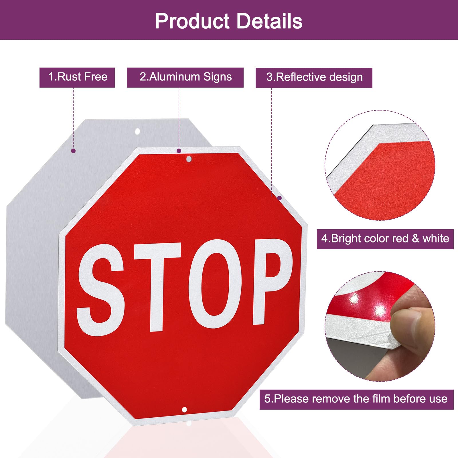 Amazon.co.jp: uxcell 一時停止標識 警告反射アルミ看板 街路交通用 八