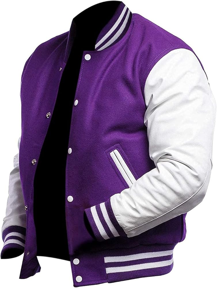SPURZE Mens Purple & White Varsity Jacket - High School College