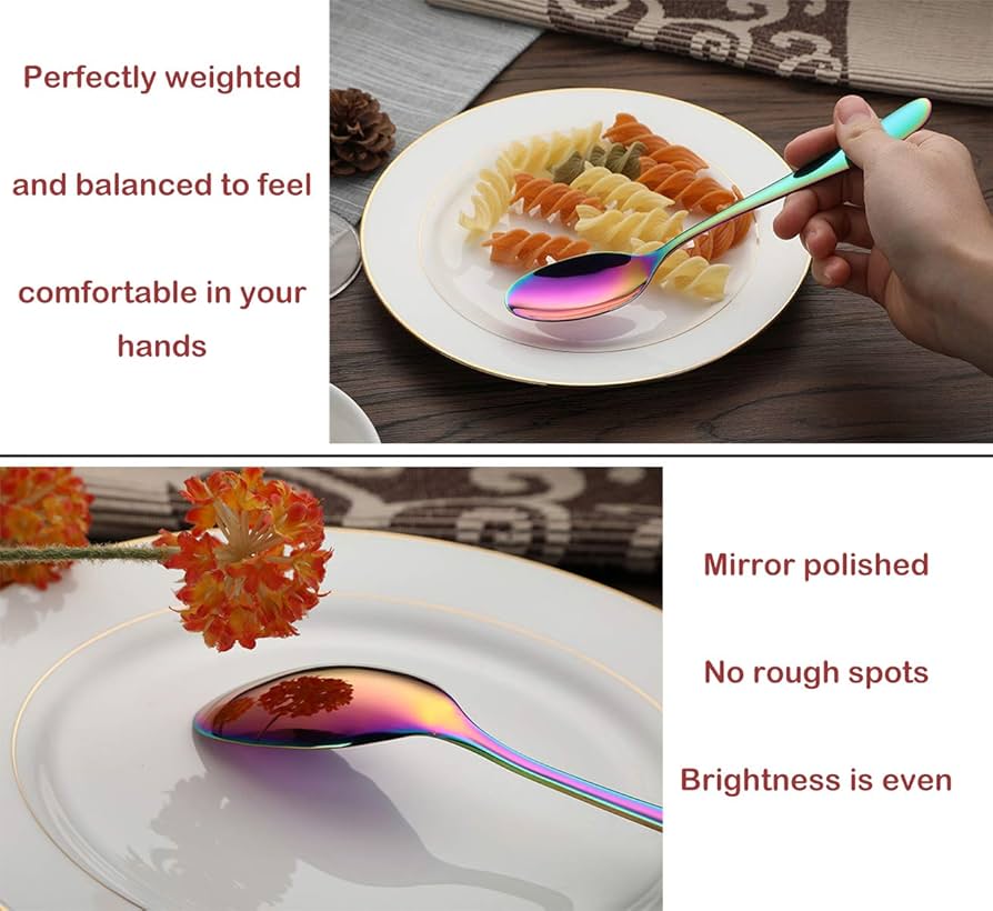 Amazon | カラフル レインボー ディナースプーンセット ステンレス