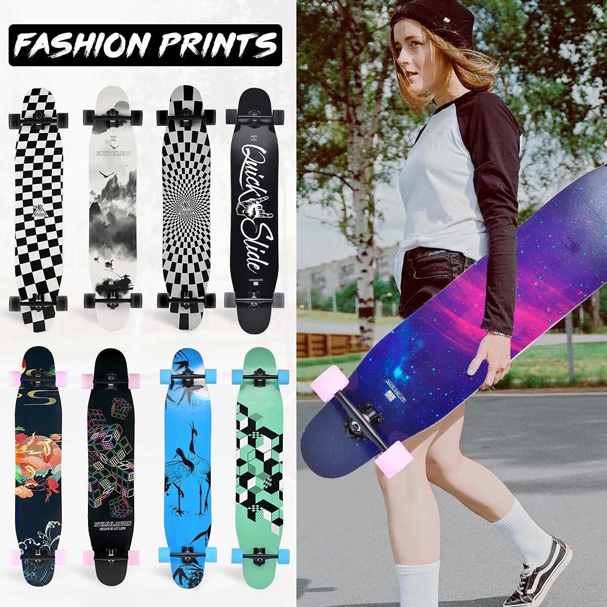 Amazon.co.jp: Opurtdor 46インチ ロングボード スケートボード