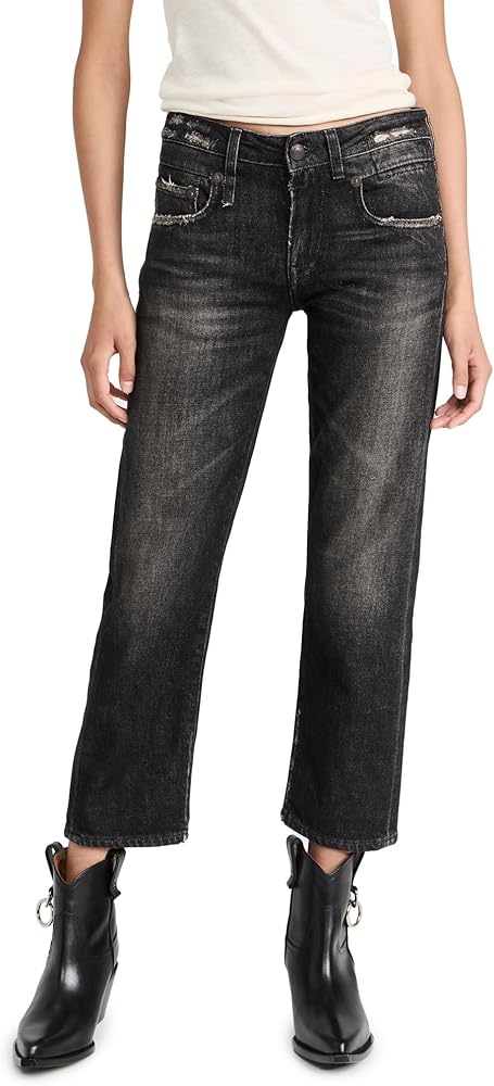 R13 Women's Boy Straight Jeans, Abbey Black, 24 at Amazon Women's