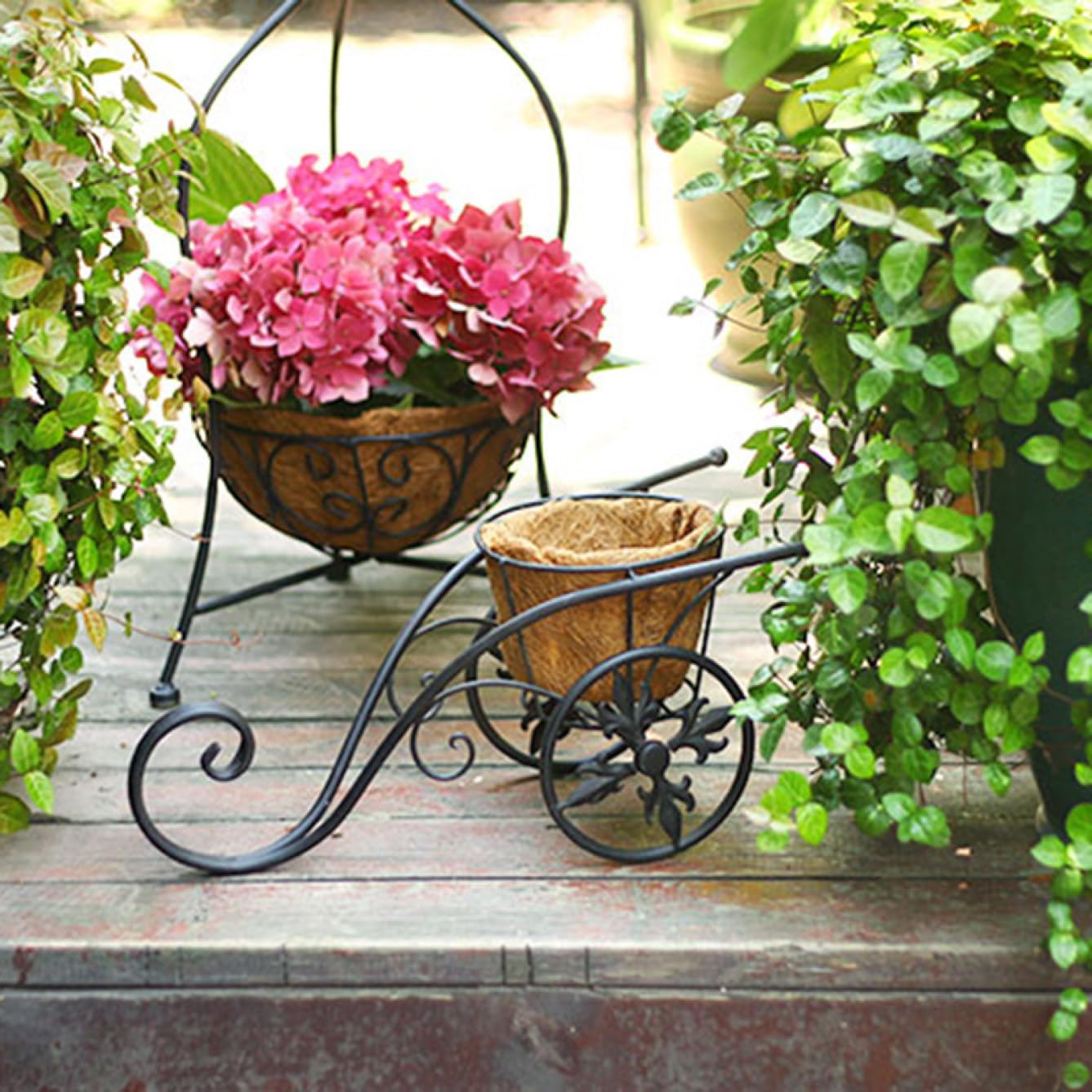 Amazon.co.jp: [GZGZ] アイアン花台 手押し車 ブラック 40*23.5*20