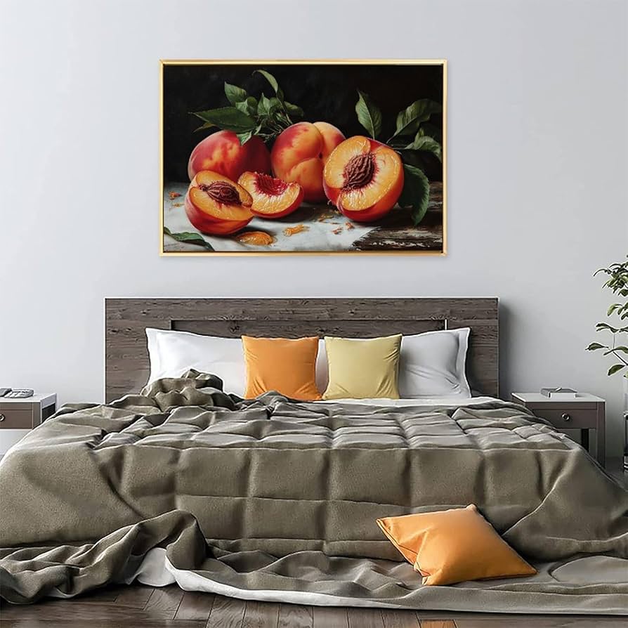 Amazon.co.jp: 絵画 新鮮な桃の断面図インテリア 絵画 油絵イラスト