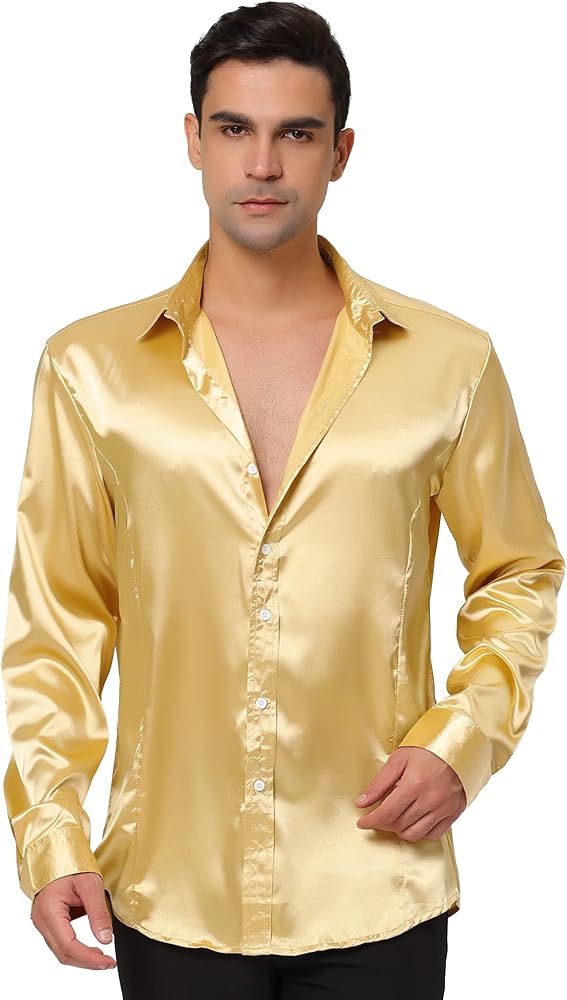 Amazon.co.jp: [Lars Amadeus] サテンシャツ ワイシャツ 光沢 無地