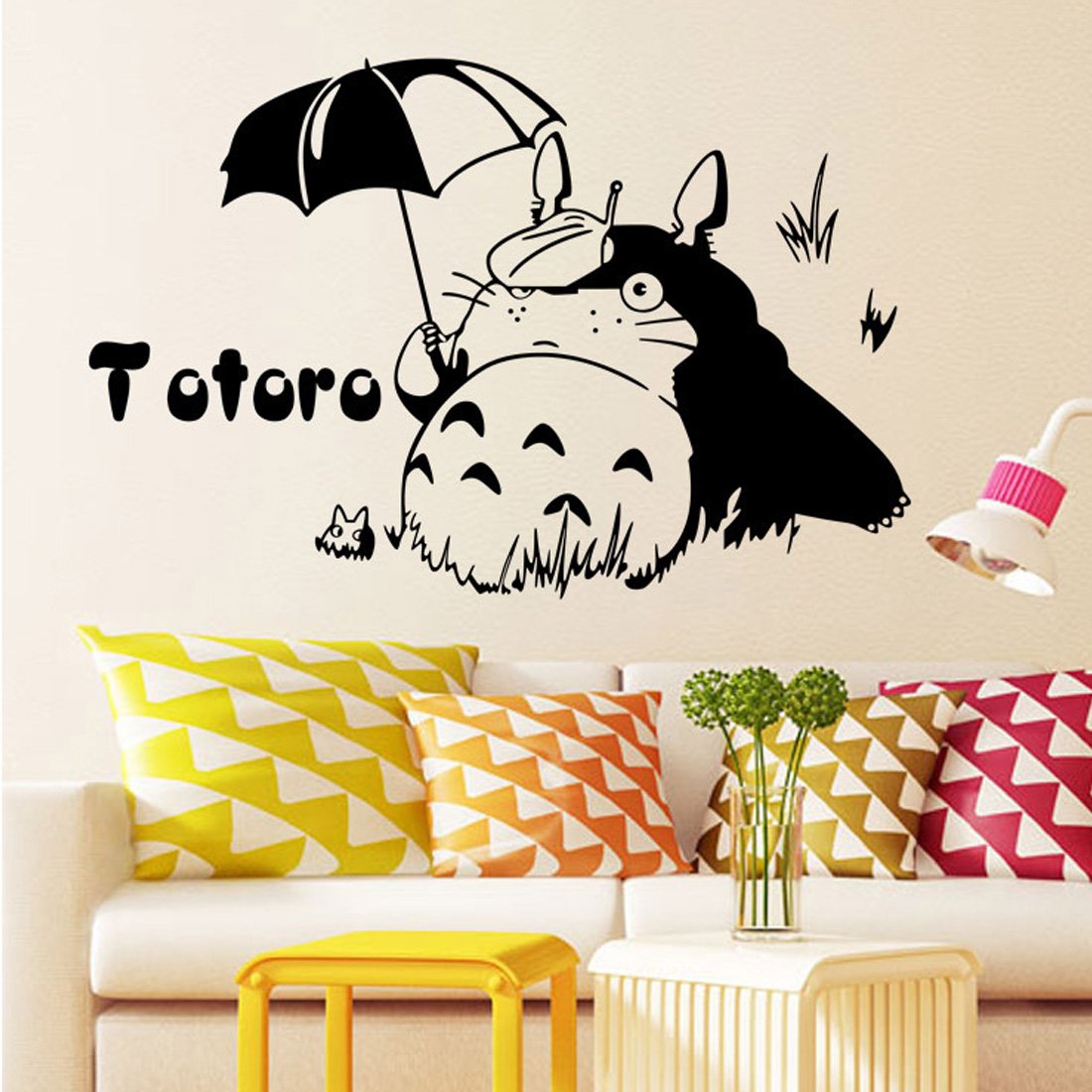 Amazon｜YUFENG 木の枝に座るトトロ ウォールデコデカール 保育室用