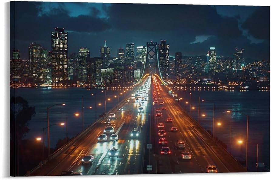 Amazon.co.jp: 絵画 ゴールデンゲートブリッジから眺める街の夜景