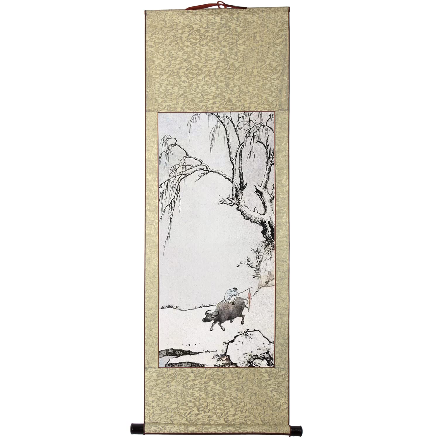 Amazon.co.jp: 肉筆 手描き 水墨画 掛け軸/牧童/山水画 掛軸 四尺四