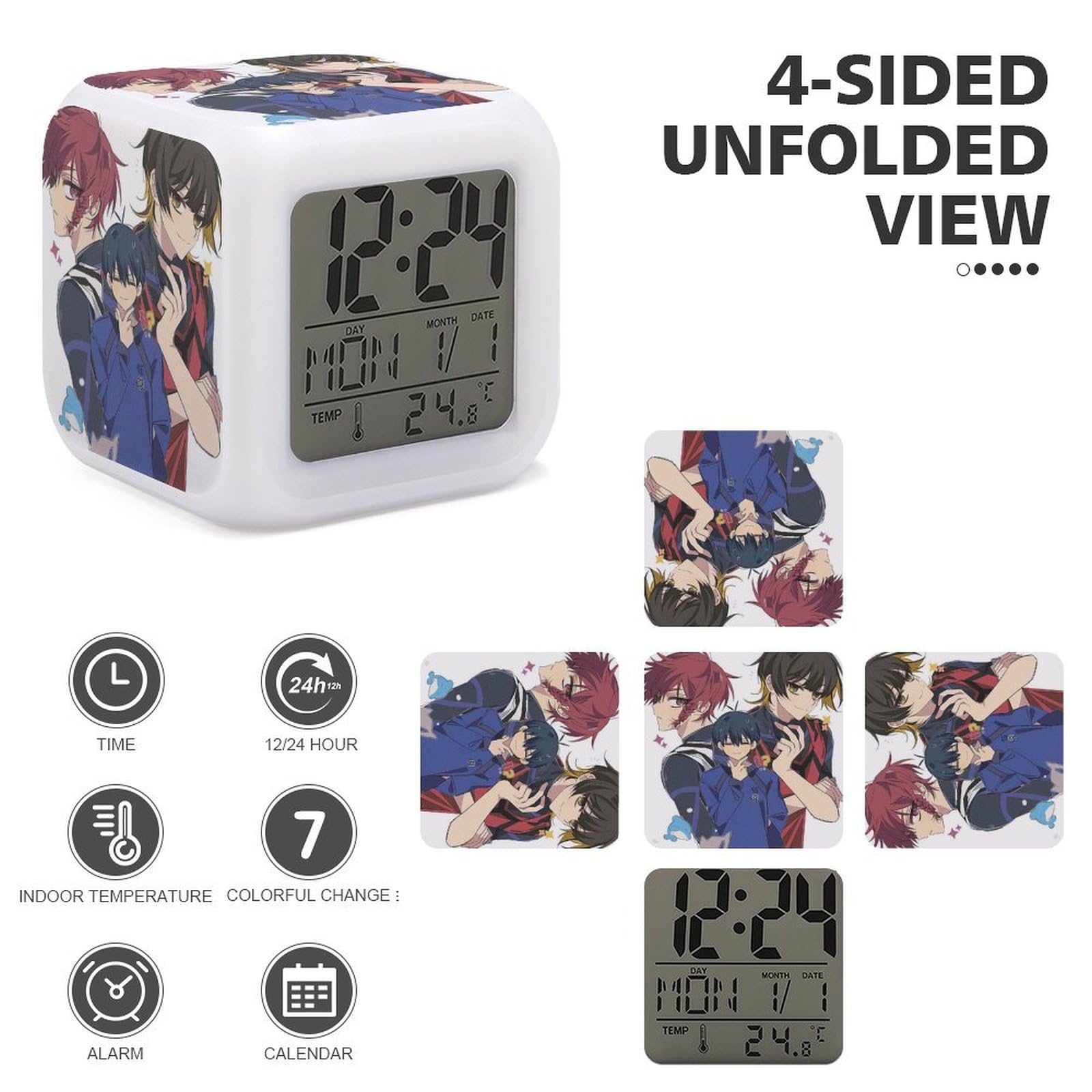 Amazon.co.jp: ブルーロック 目覚まし時計 LED デジタル時計 立方体 多