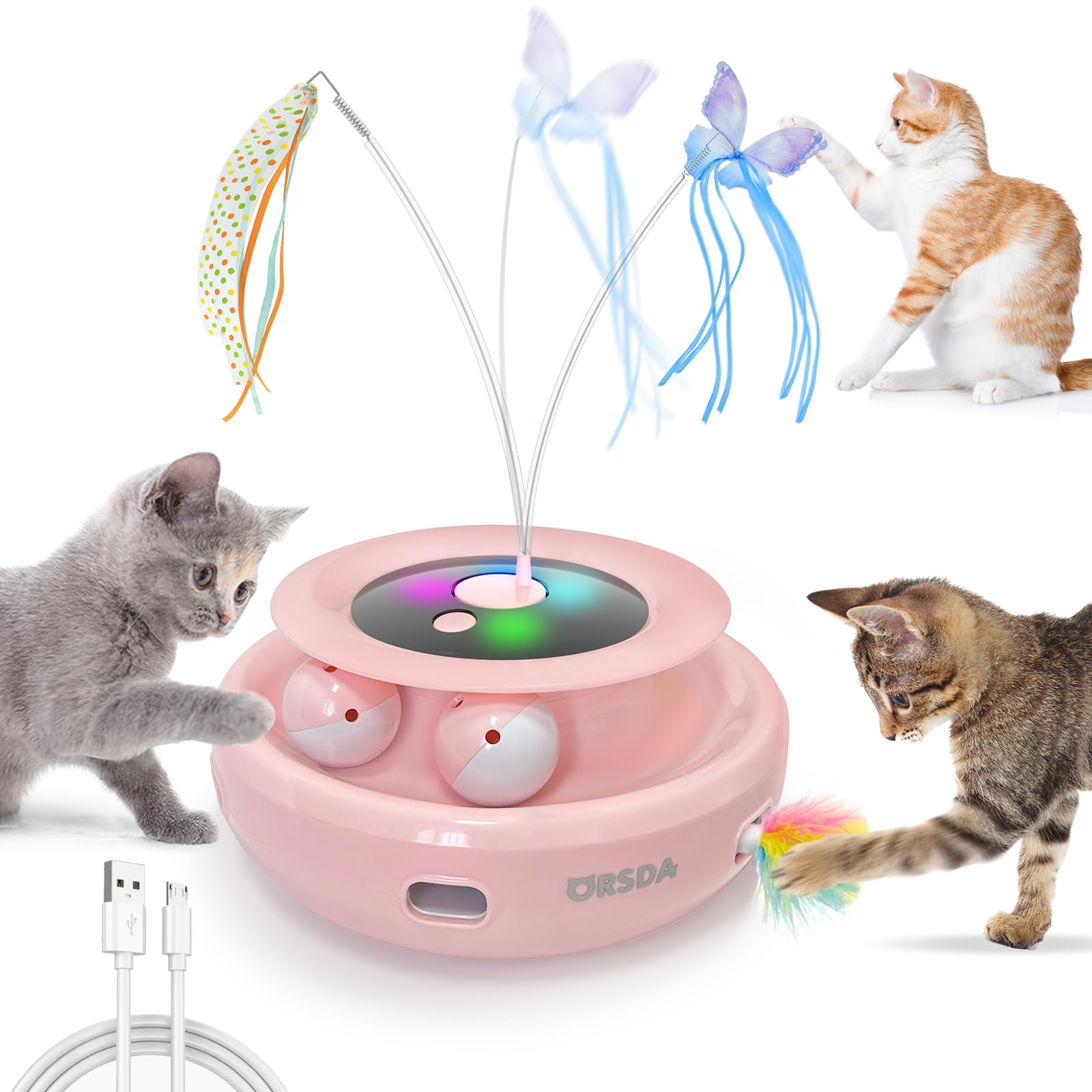 Amazon | 猫おもちゃ 電動 ORSDA 猫じゃらし 自動 猫ボール 3in1一体式