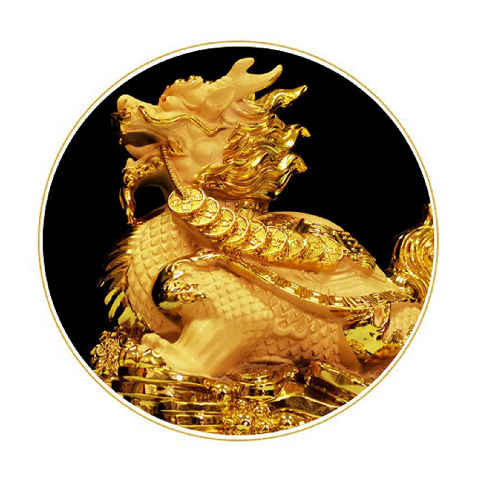 Amazon.co.jp: 中国の龍亀風水像、2024年新年の龍の像10インチの金色の