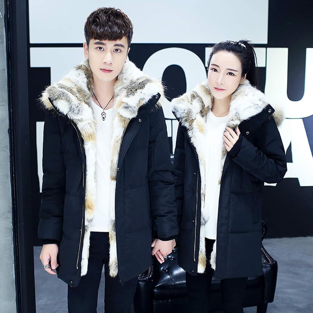 Flygo Mens Unisex Fur Collar Hooded Fleece Lined Heavy Winter