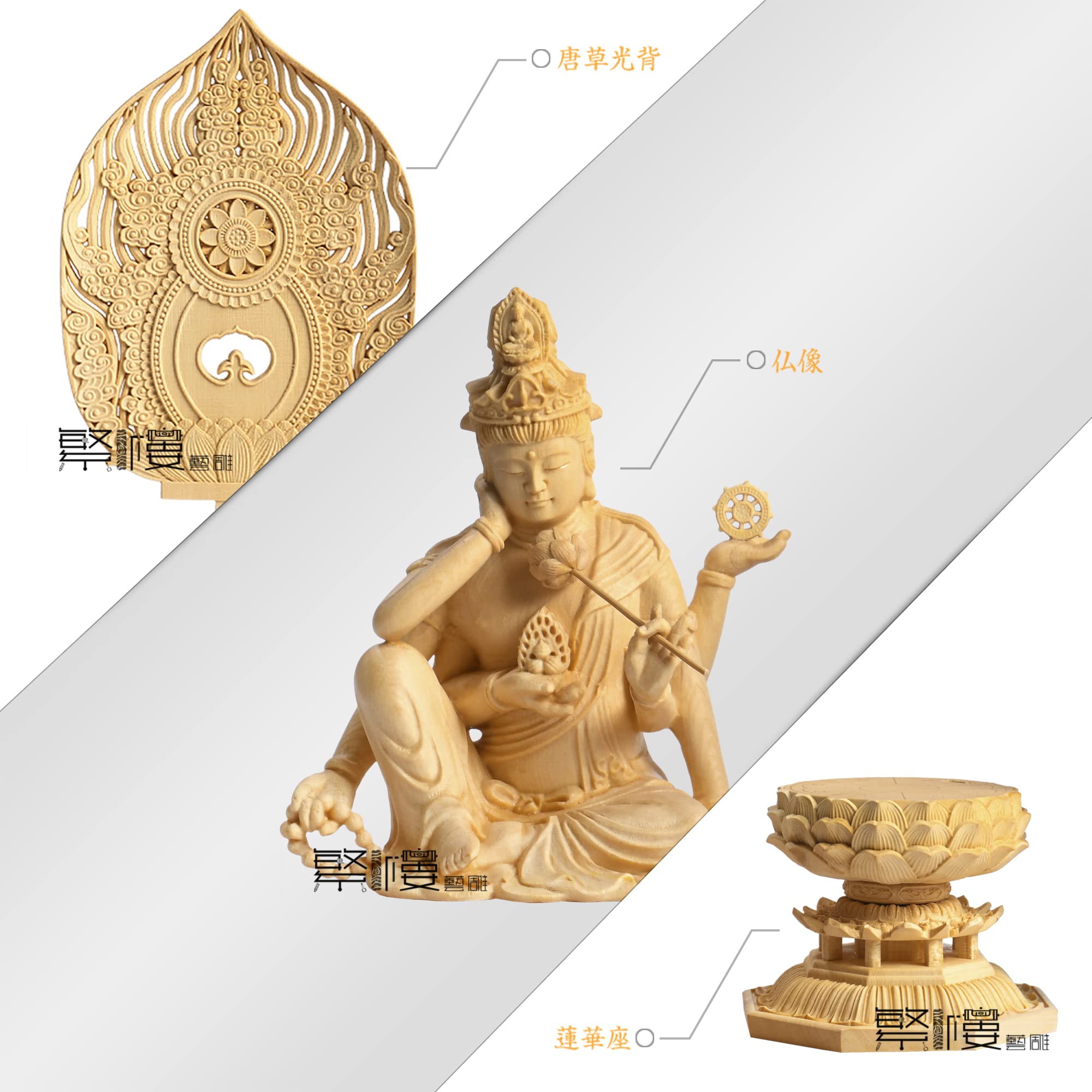 Amazon｜繁樓藝雕 仏像 如意輪 観音菩薩 桧木製 厄除け 開運 守護 繁盛