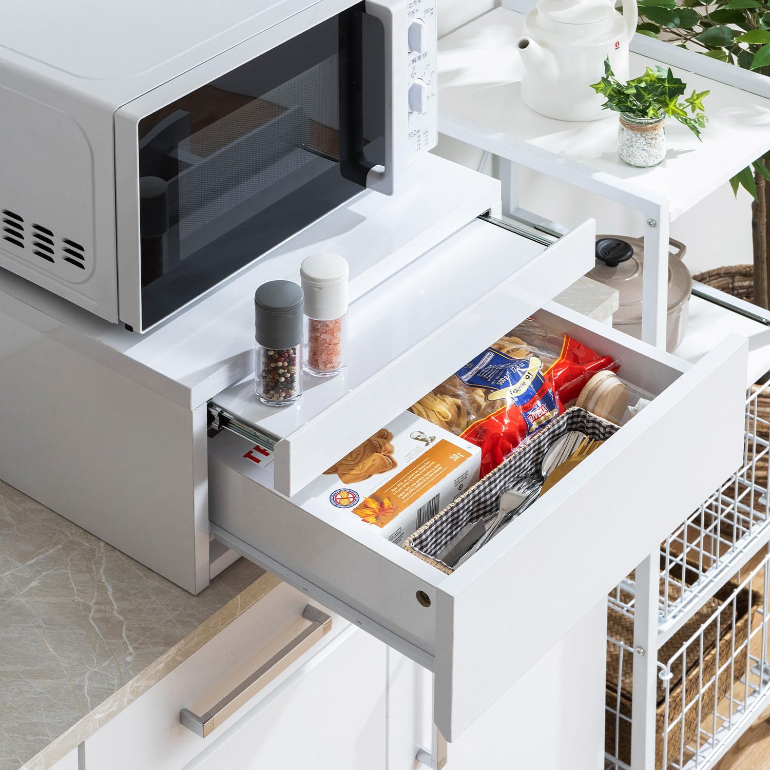 Amazon.co.jp: レンジ台 幅45cm スライドテーブル レンジ下 収納