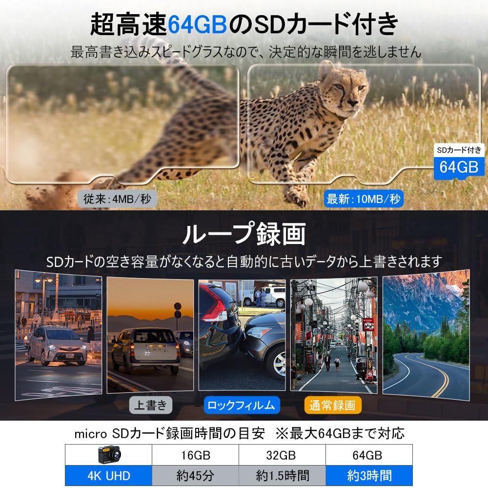 Amazon.co.jp: ドライブレコーダー 前後カメラ 4K UHD 800万画素 全