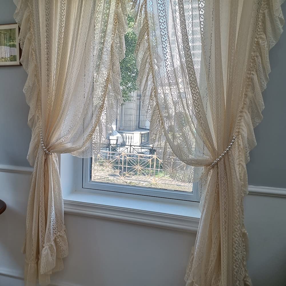 Amazon｜ベージュヴィンテージかぎ針編みレースカーテン、アンティーク
