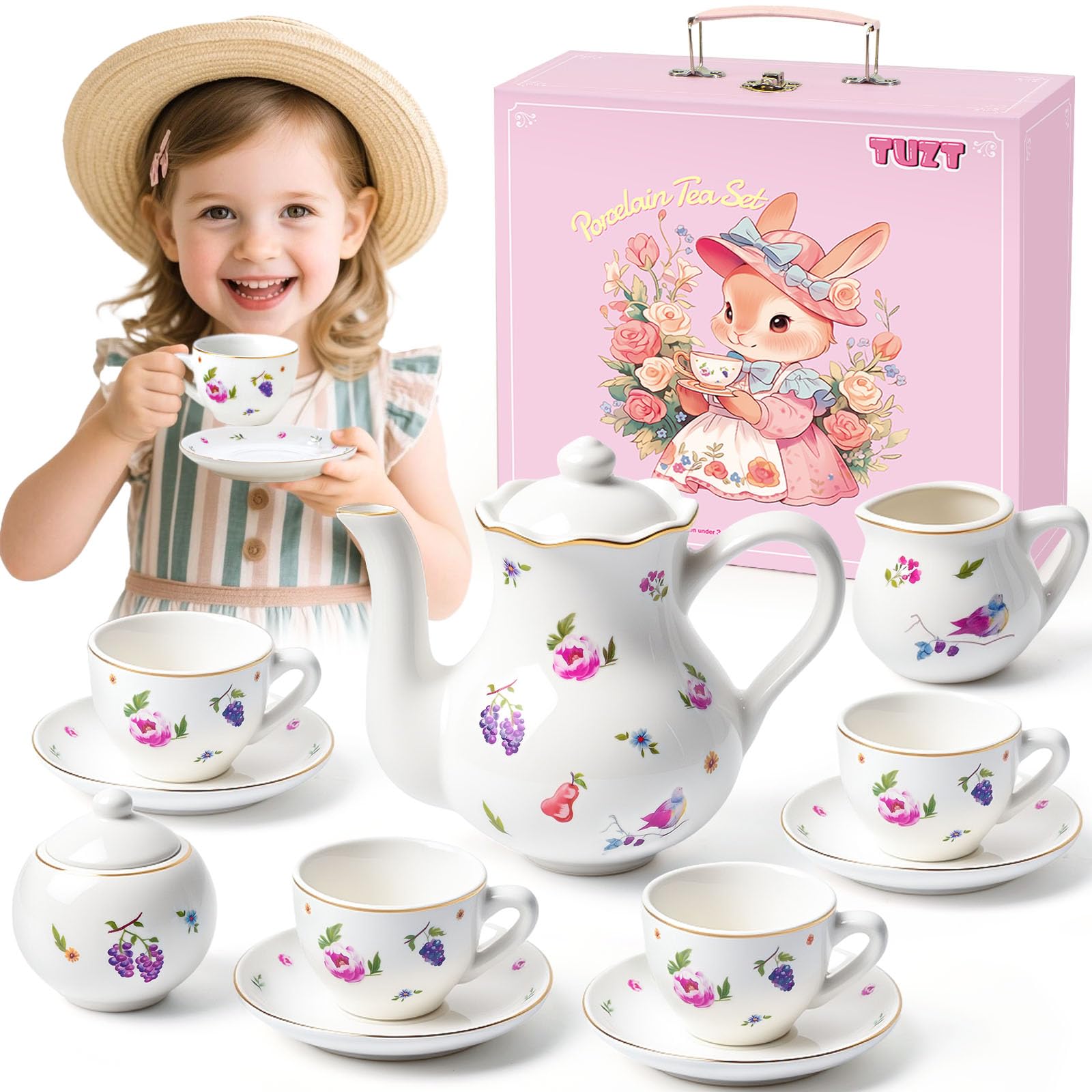 Amazon.com: TUZT Tea Party Set for Little Girls Ages 3-8, White