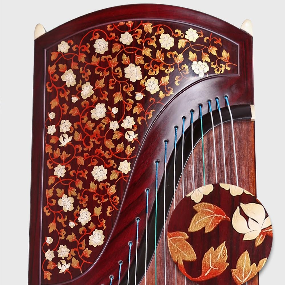 Amazon | 中国の伝統楽器 21 弦古筝、金模様の枝と葉、広葉ローズ