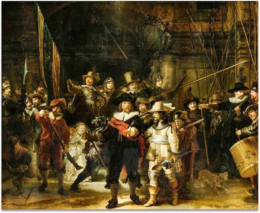 Amazon.co.jp: キャンバスプリント有名な油絵《夜警》レンブラントの