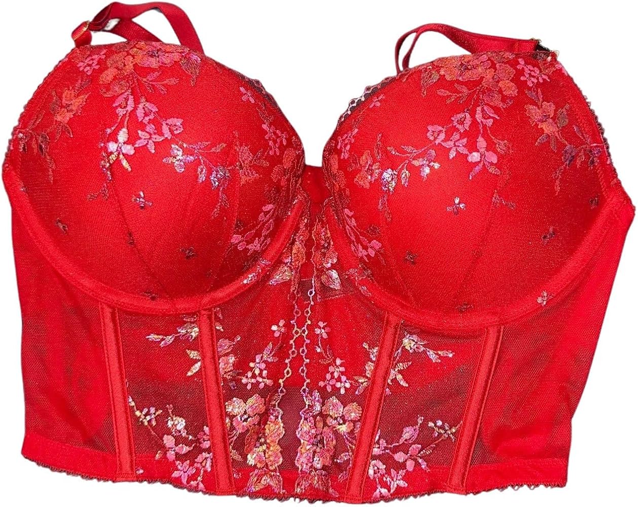Victoria's Secret Push-Up Floral Embroidery Corset Top Color Red