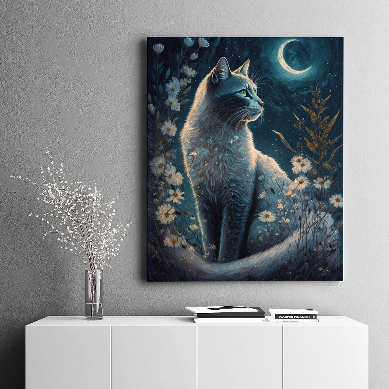Amazon | 猫と月の夜 数字キットによる絵画 数字油絵 超リアルな動物