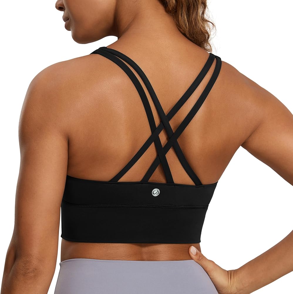 CRZ YOGA Naked Feeling Strappy Longline Sports Bras for Women
