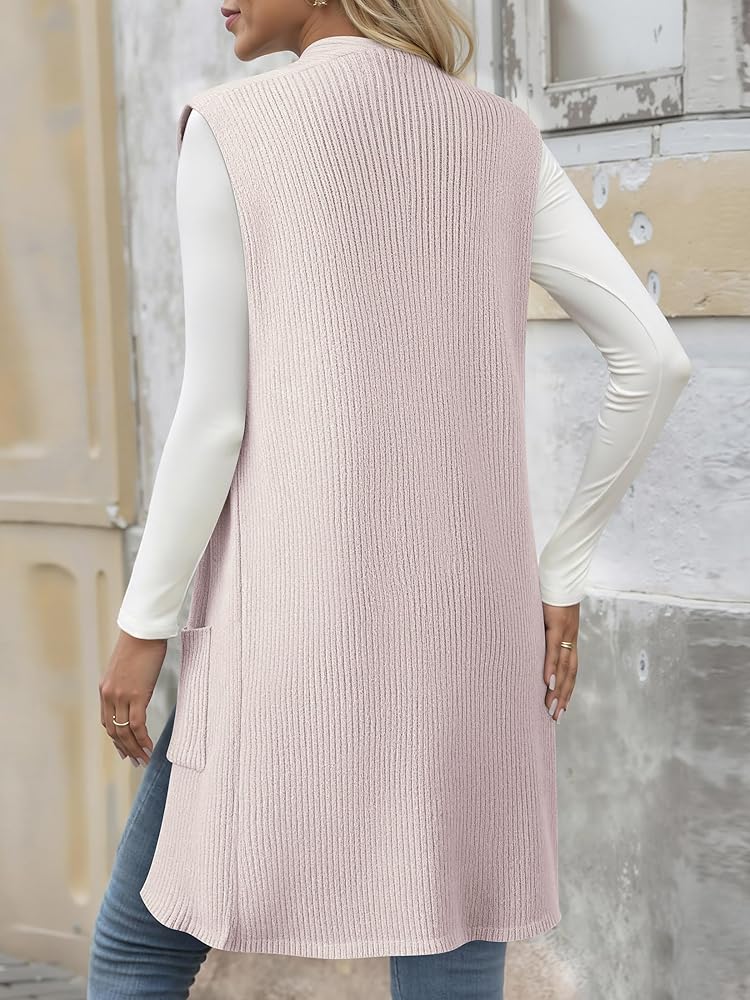 ZXZY Long Vest for Women Sleeveless Knit Cardigan Open Front