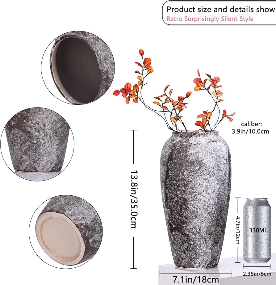 Amazon.co.jp: 高さ13.8インチの石の花瓶、素朴なホームデコレーション
