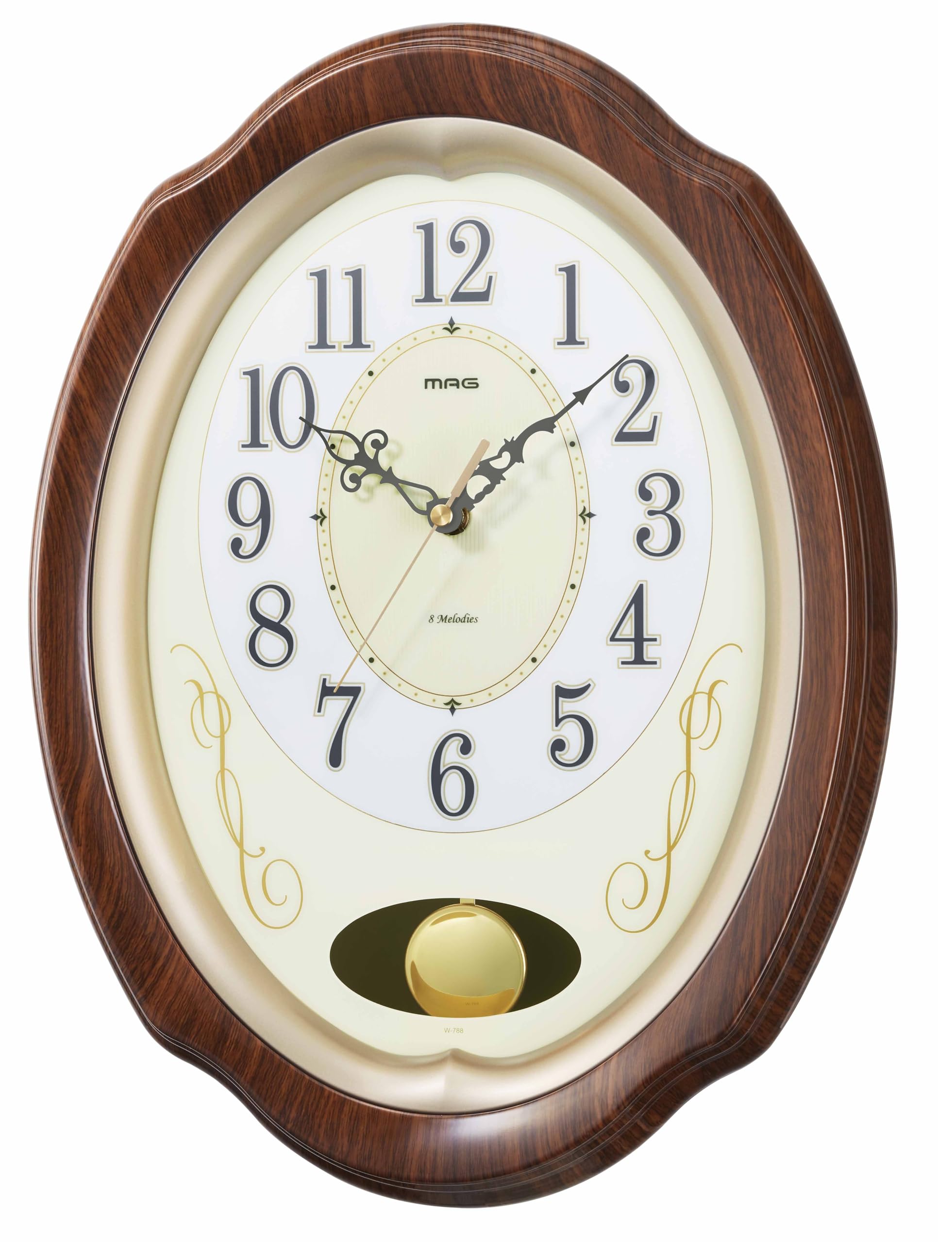 MAG W-788 BR-Z Wall Clock, Pendulum, Radio Clock, Melody, 8 Tunes