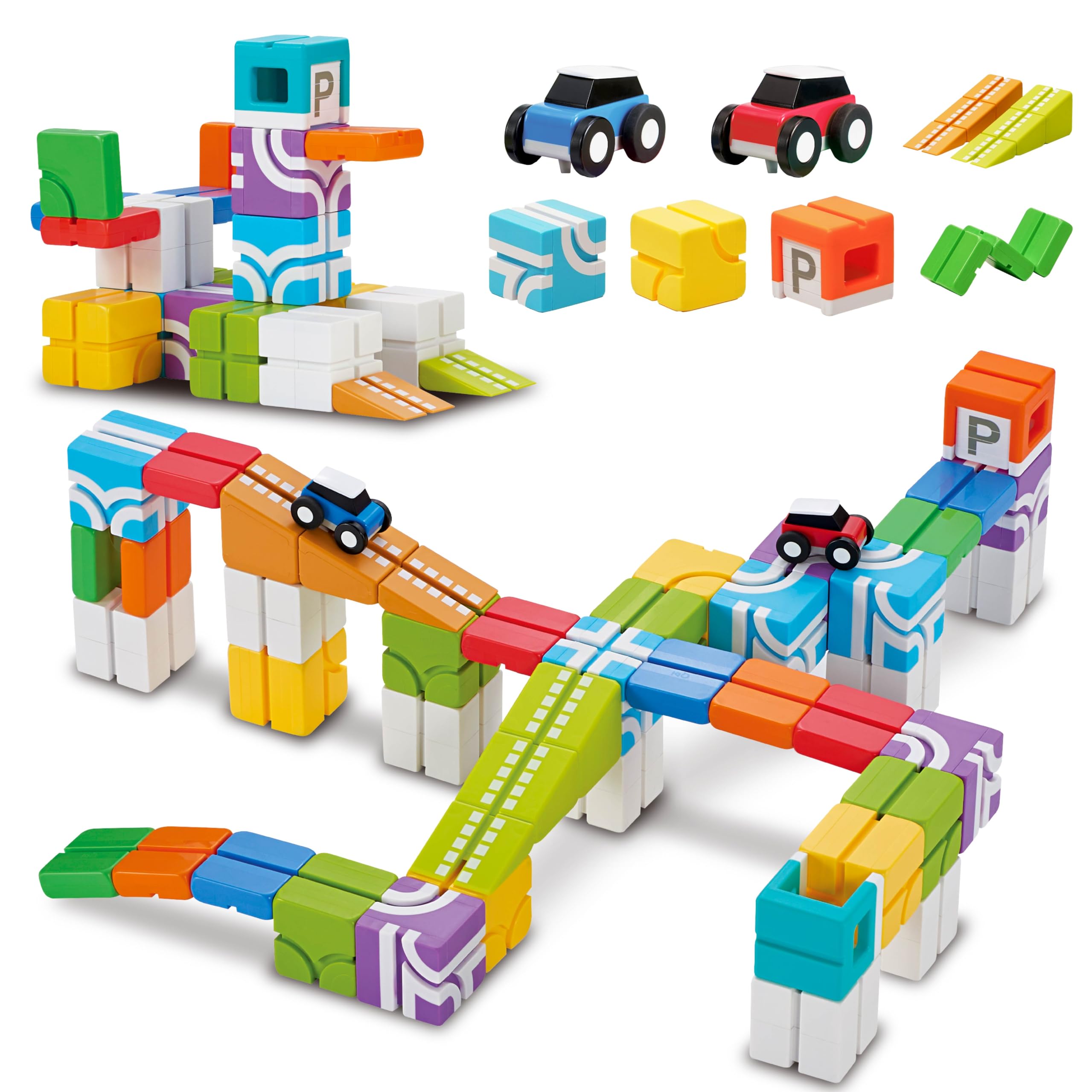 Amazon.com: QBI Magnetic Building Blocks Car Track Set, 46PCS STEM
