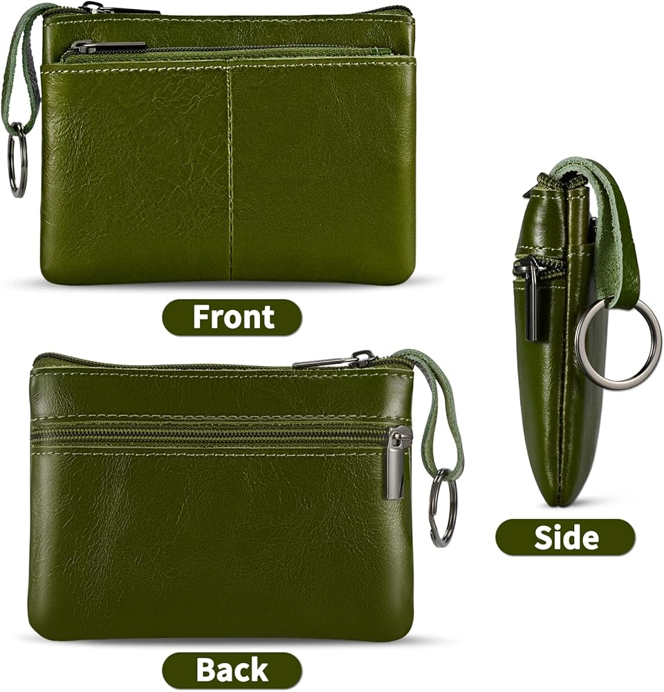 Amazon.com: Green Genuine Leather Wallet,Mini Zip Change Purse,Key