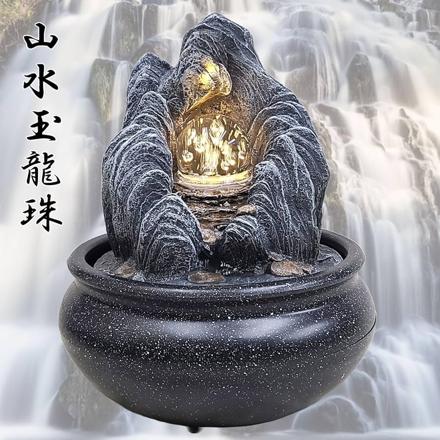 Amazon.co.jp: 卓上噴水 水が循環する 置物 金運 財運 開運祈願 樹脂製