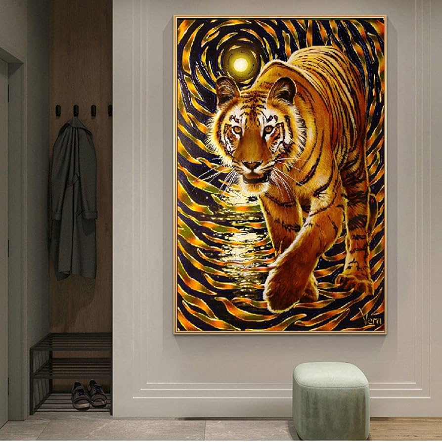 Amazon.co.jp: ゴールドタイガーポスターとプリント現代動物の絵壁