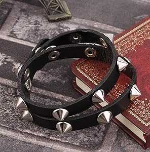 Amazon | 【P-Rize】 ブレスレット トゲトゲ スタッズ 2重巻き レザー