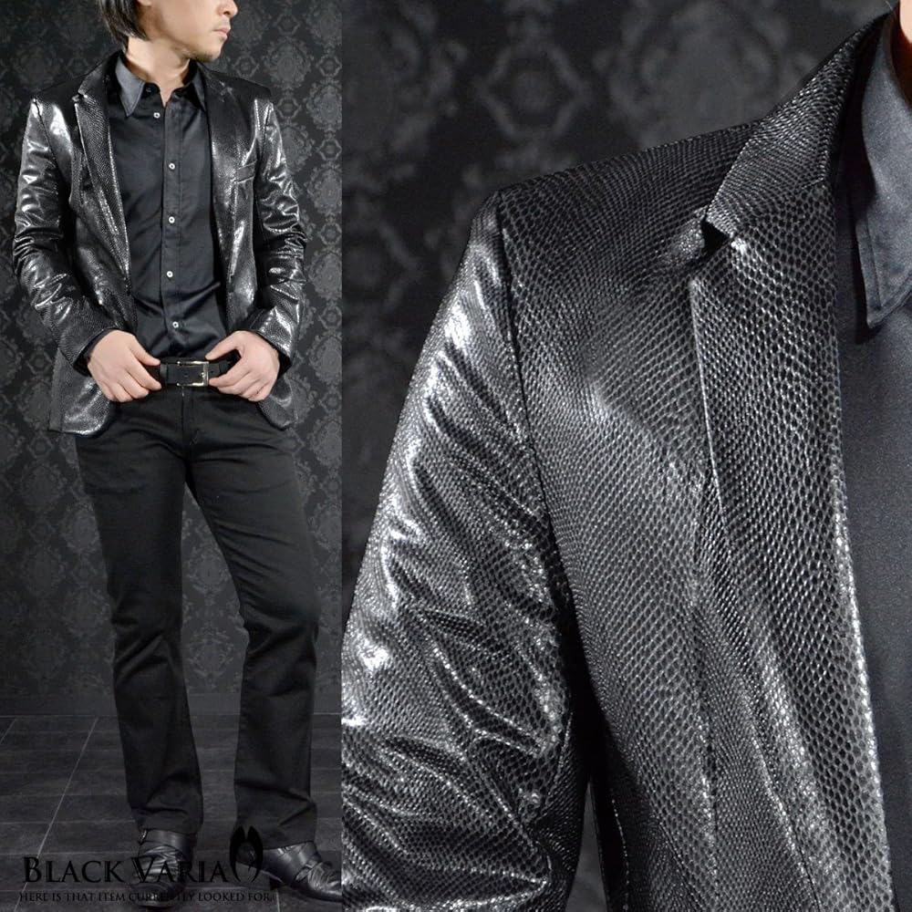 Amazon | テーラードジャケット パイソン柄 ヘビ 蛇柄 PUレザー