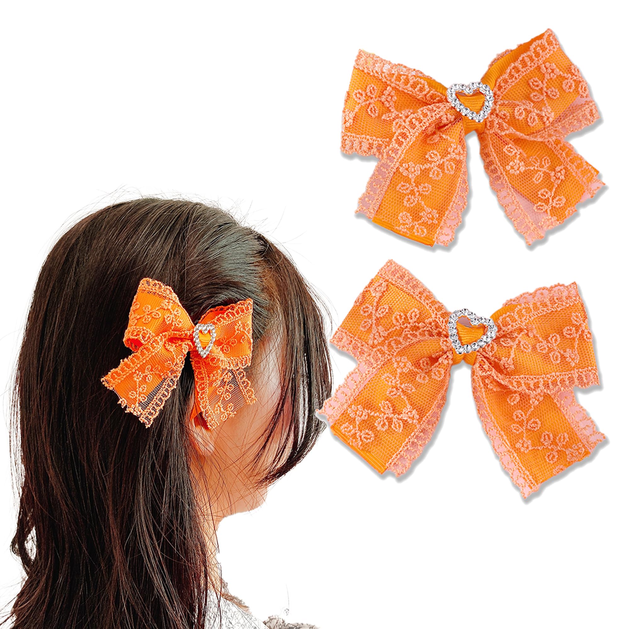 Amazon | ハートビジュー付きカラーレースリボンクリップ2個セット